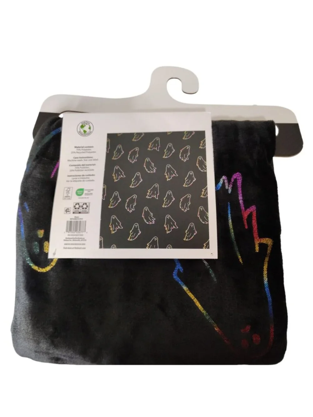 Rainbow Ghost Throw Blanket Polyester 50x60 inch Halloween Black Neon Design